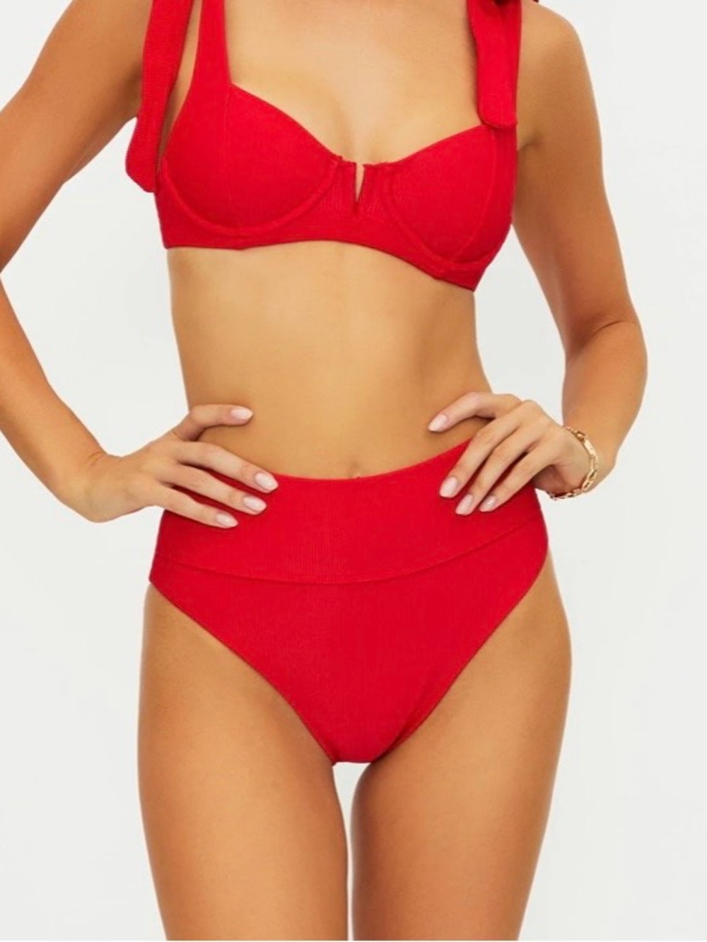 Beach Riot Red Ribbed High Waist Bikini Bottom - Picture 6 of 10